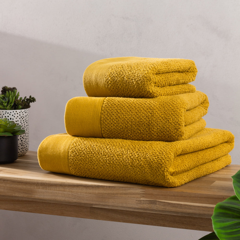 Textured Weave 100% Cotton Towel - Ochre