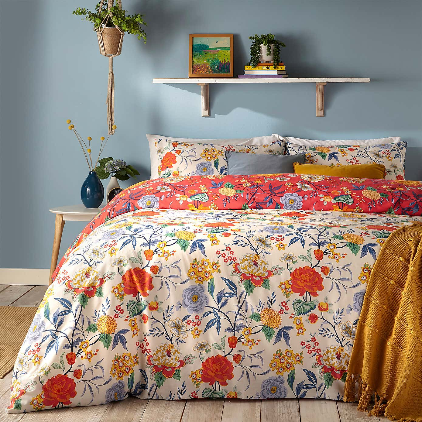 Azalea RED 6x6 SUPER KING Floral Duvet Cover and Pillowcase Set
