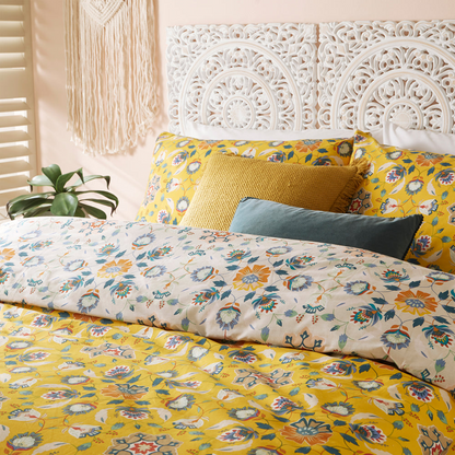 Folk Floral 4x6 DOUBLE Yellow Duvet Cover and Pillowcase Set