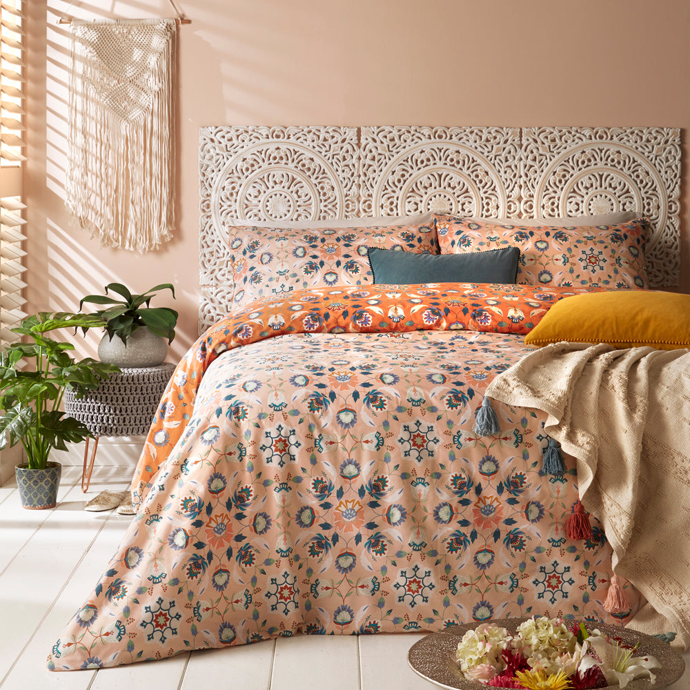 Folk Floral 5x6 KING Orange Duvet Cover and Pillowcase Set