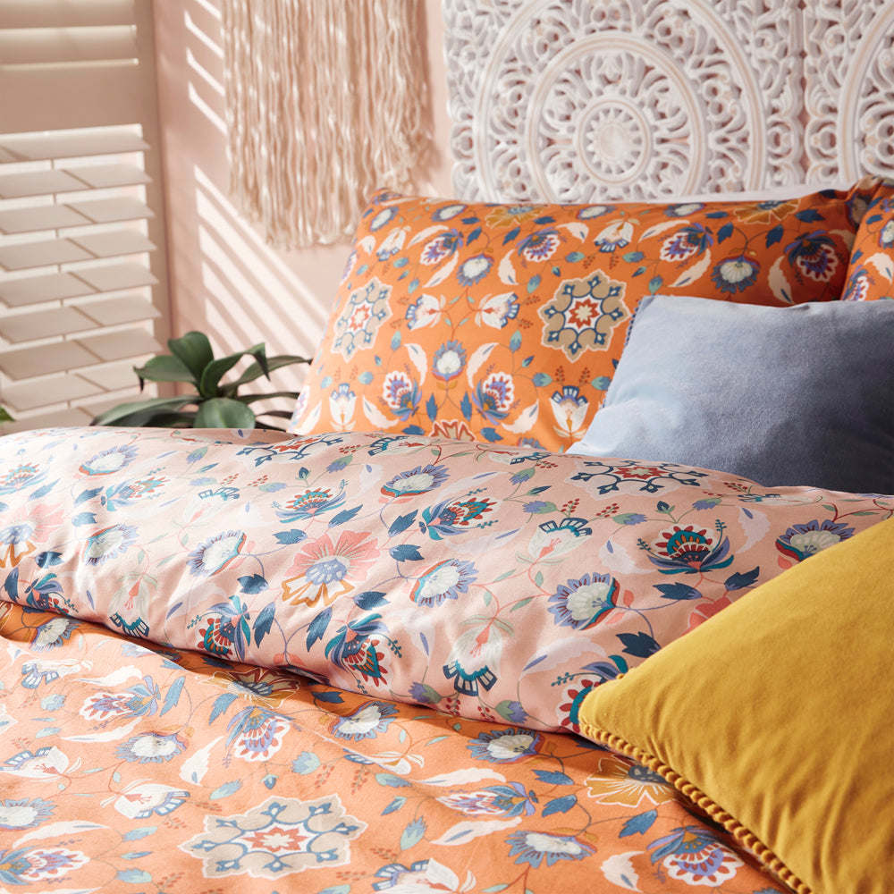 Folk Floral 5x6 KING Orange Duvet Cover and Pillowcase Set