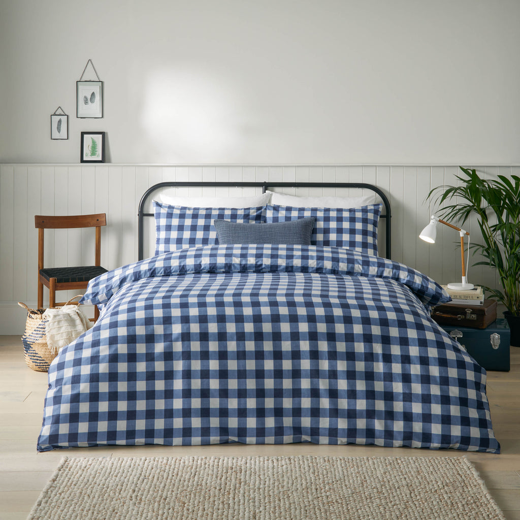 Hartsford Gingham Navy 5x6 KING Duvet Cover and Pillowcase Set
