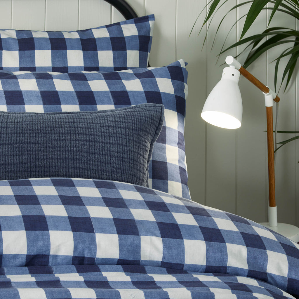 Hartsford Gingham Navy 5x6 KING Duvet Cover and Pillowcase Set