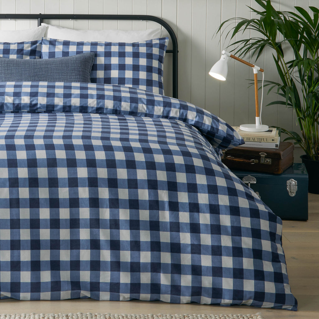 Hartsford Gingham Navy 5x6 KING Duvet Cover and Pillowcase Set