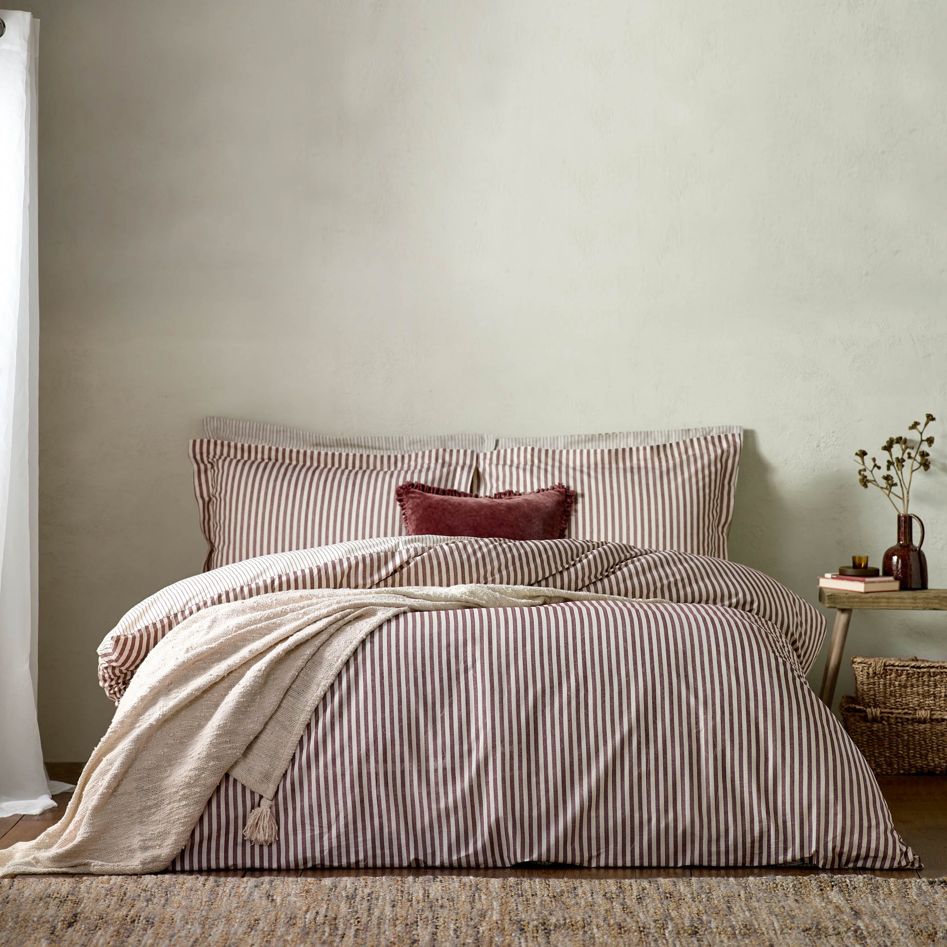 Hebden Stripe Beetroot 6x6 SUPER KING Duvet Cover and Pillowcase Set