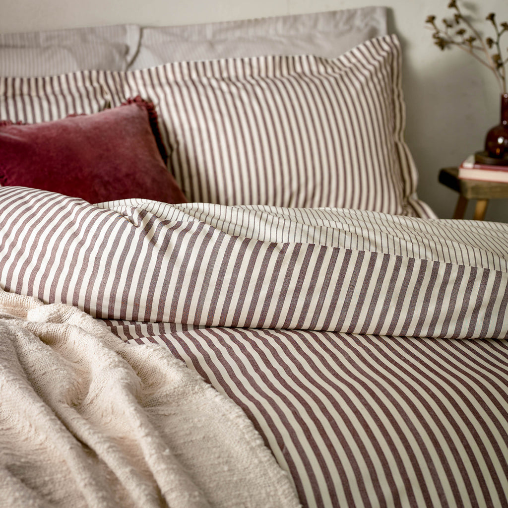 Hebden Stripe Beetroot 6x6 SUPER KING Duvet Cover and Pillowcase Set