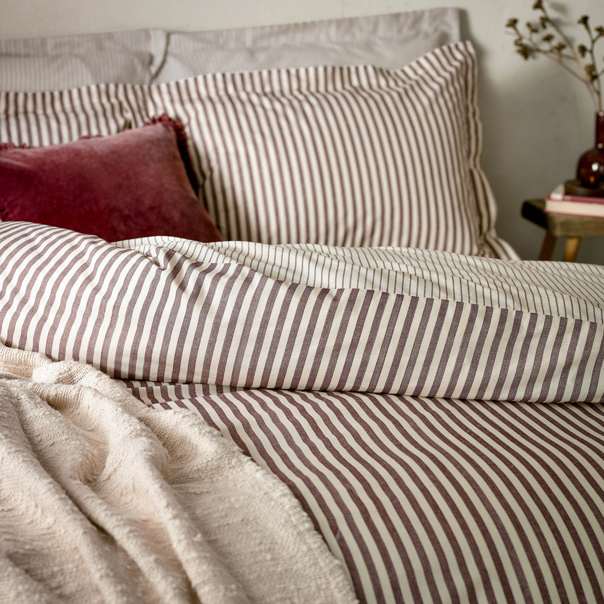 Hebden Stripe Beetroot 6x6 SUPER KING Duvet Cover and Pillowcase Set