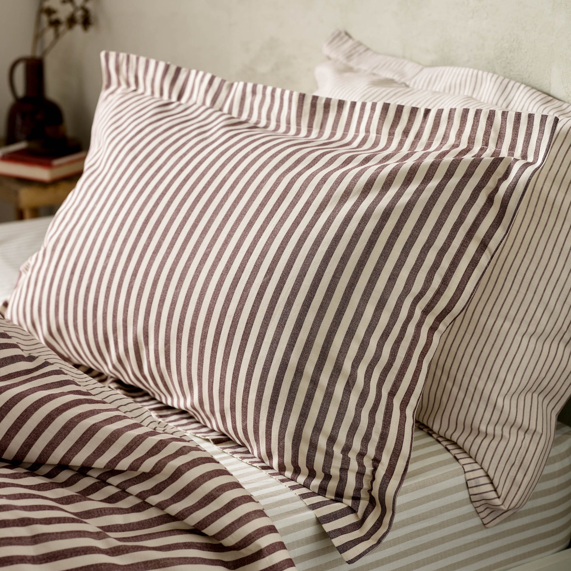 Hebden Stripe Beetroot 6x6 SUPER KING Duvet Cover and Pillowcase Set