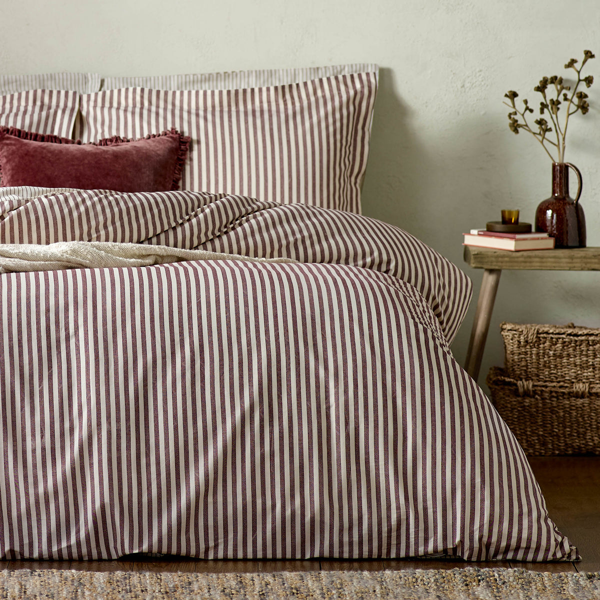 Hebden Stripe Beetroot 6x6 SUPER KING Duvet Cover and Pillowcase Set