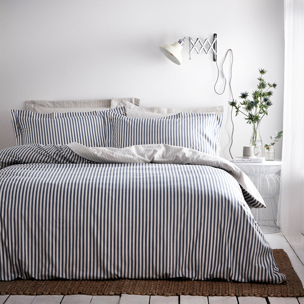 Hebden Stripe Navy 6x6 SUPER KING Duvet Cover and Pillowcase Set