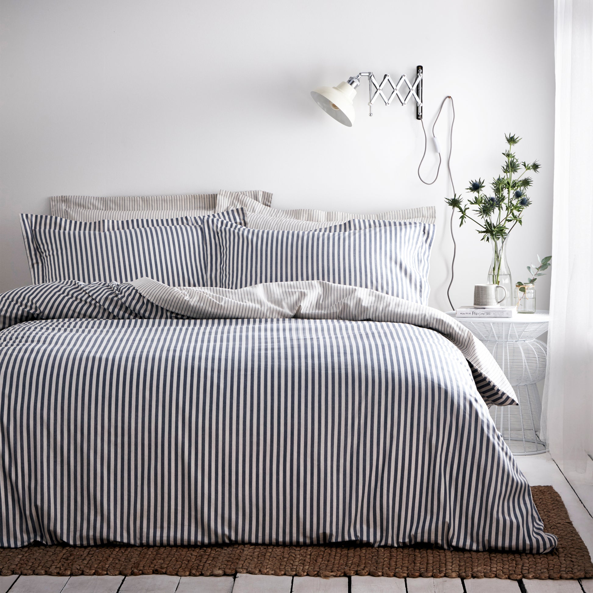 Hebden Stripe Navy 6x6 SUPER KING Duvet Cover and Pillowcase Set