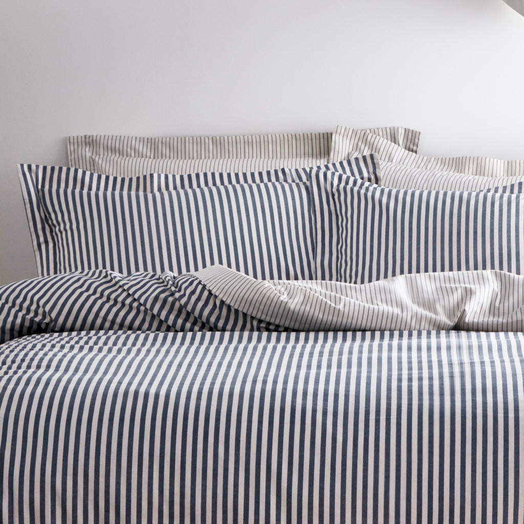 Hebden Stripe Navy 6x6 SUPER KING Duvet Cover and Pillowcase Set
