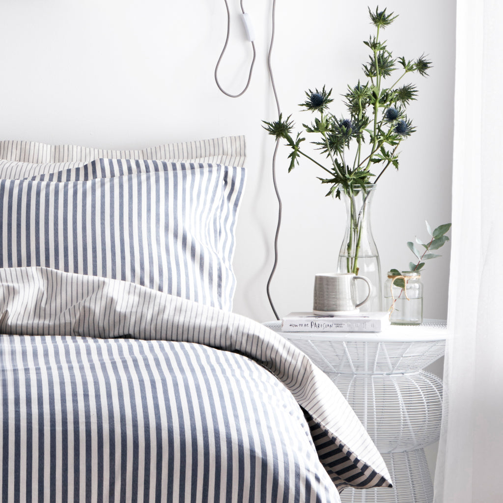 Hebden Stripe Navy 6x6 SUPER KING Duvet Cover and Pillowcase Set