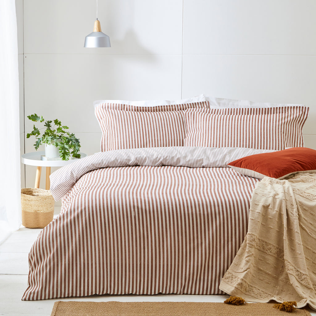Hebden Stripe Pecan 6x6 SUPER KING Duvet Cover and Pillowcase Set