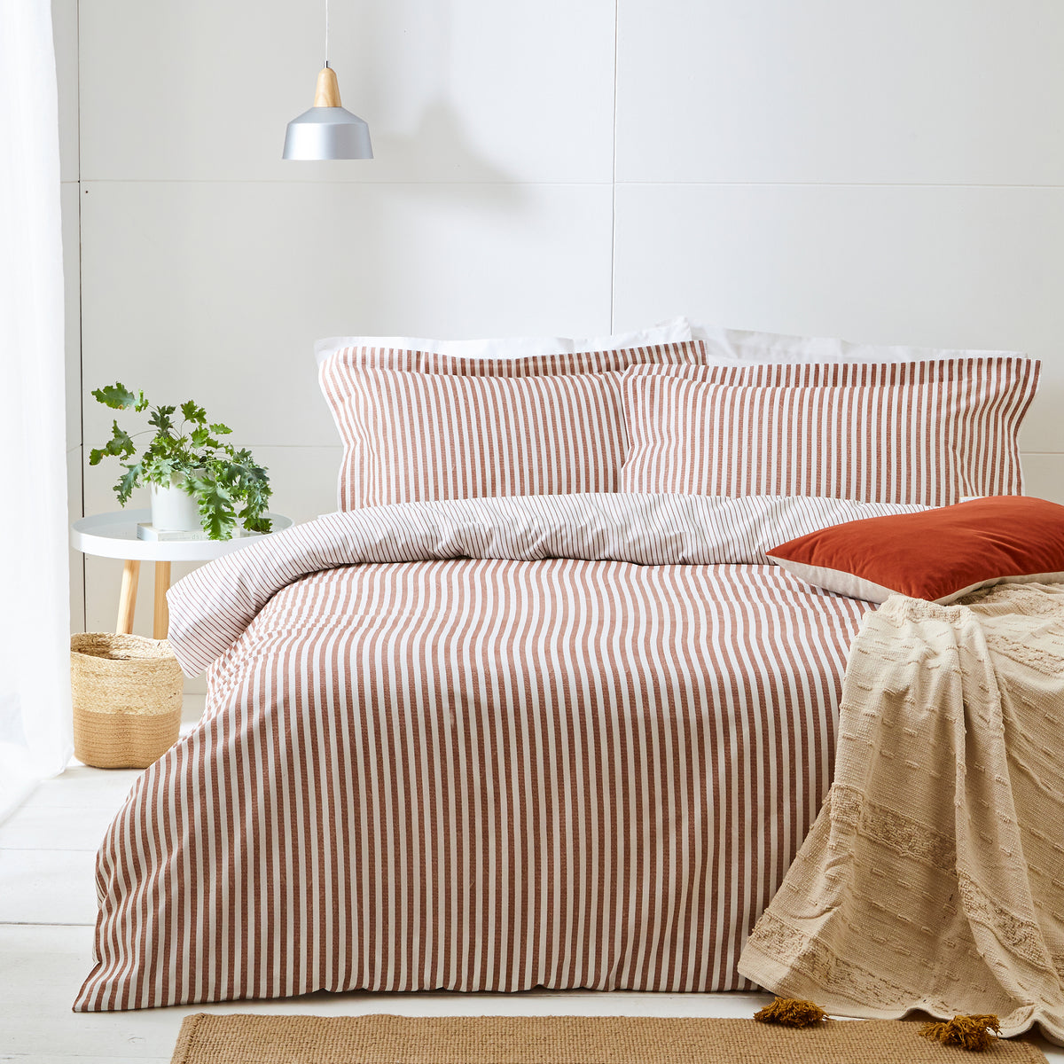 Hebden Stripe Pecan 6x6 SUPER KING Duvet Cover and Pillowcase Set