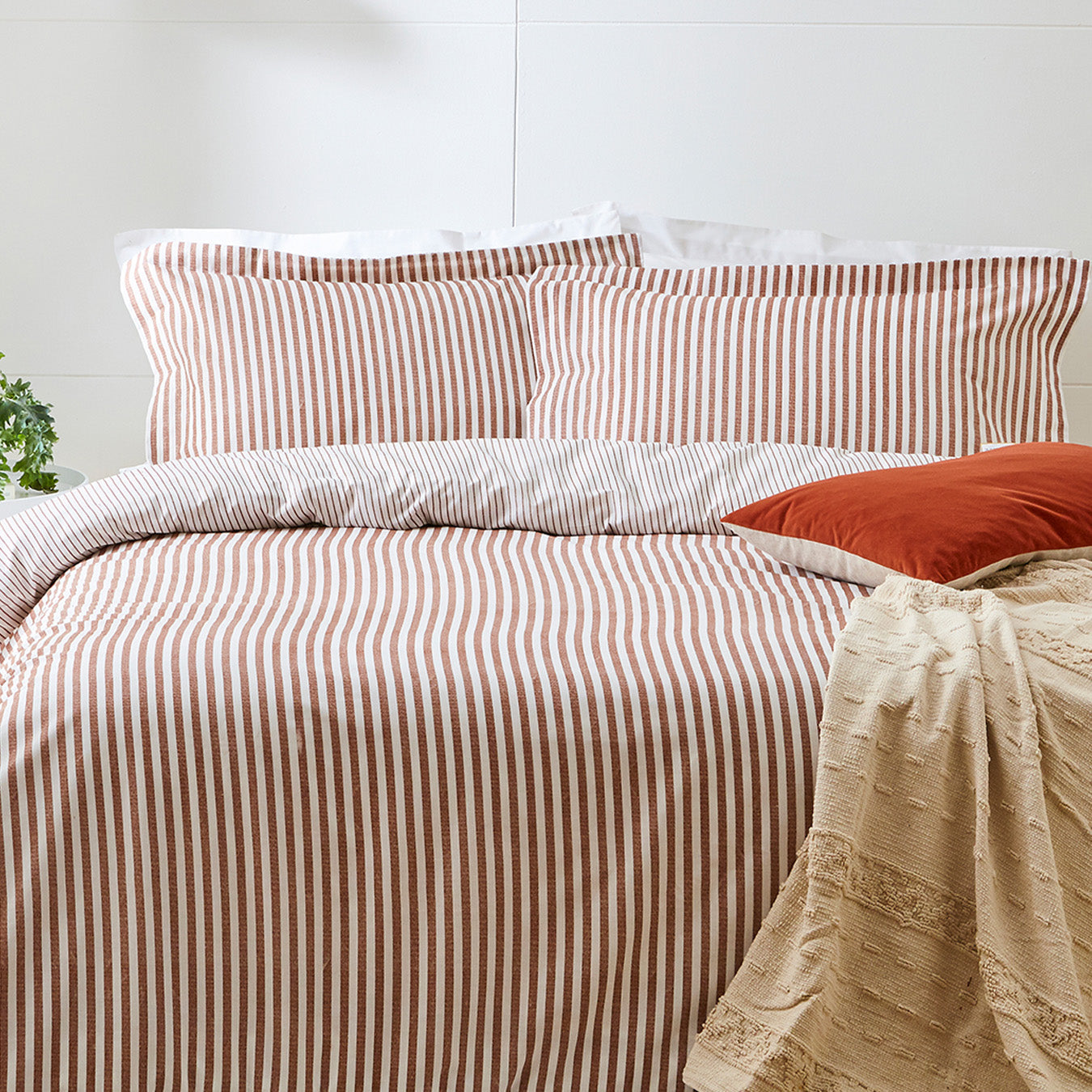 Hebden Stripe Pecan 6x6 SUPER KING Duvet Cover and Pillowcase Set
