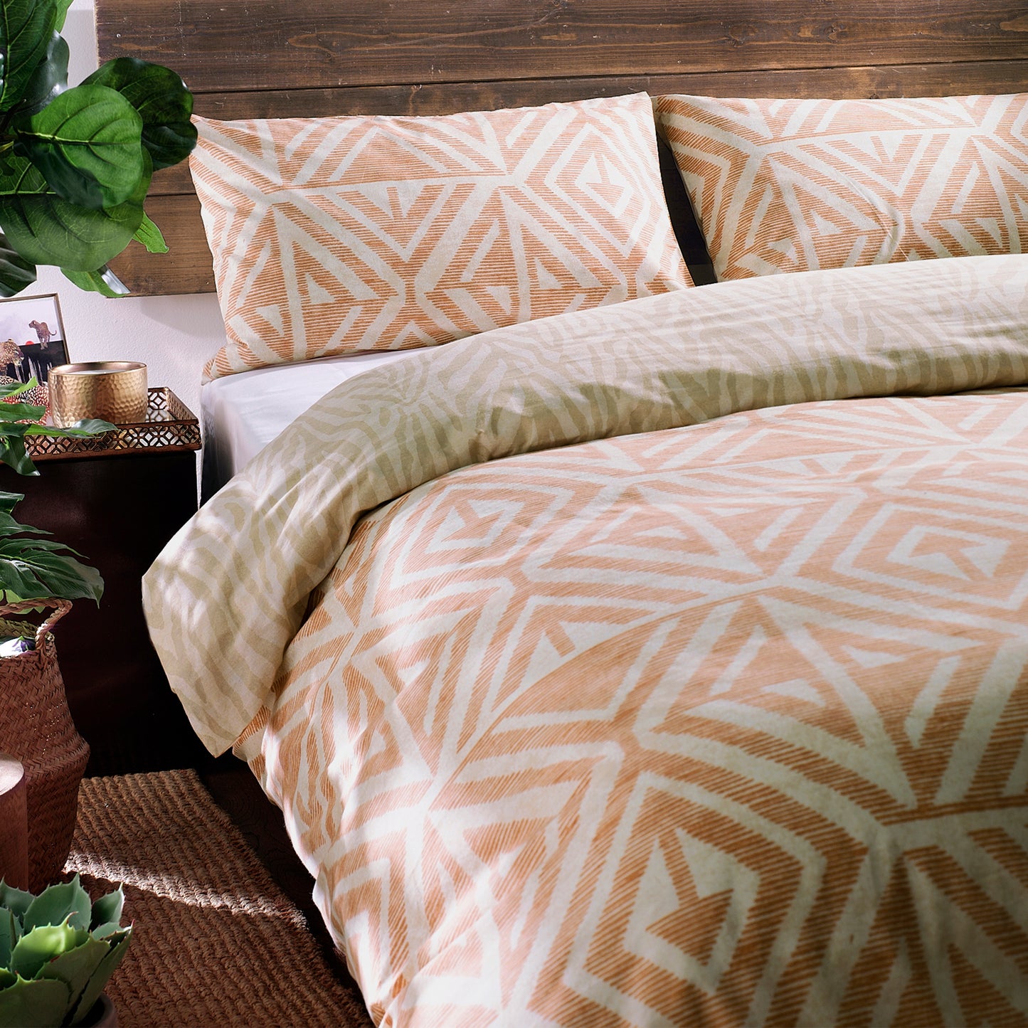 Tanza 4x6 DOUBLE Terracotta Duvet Cover and Pillowcase Set