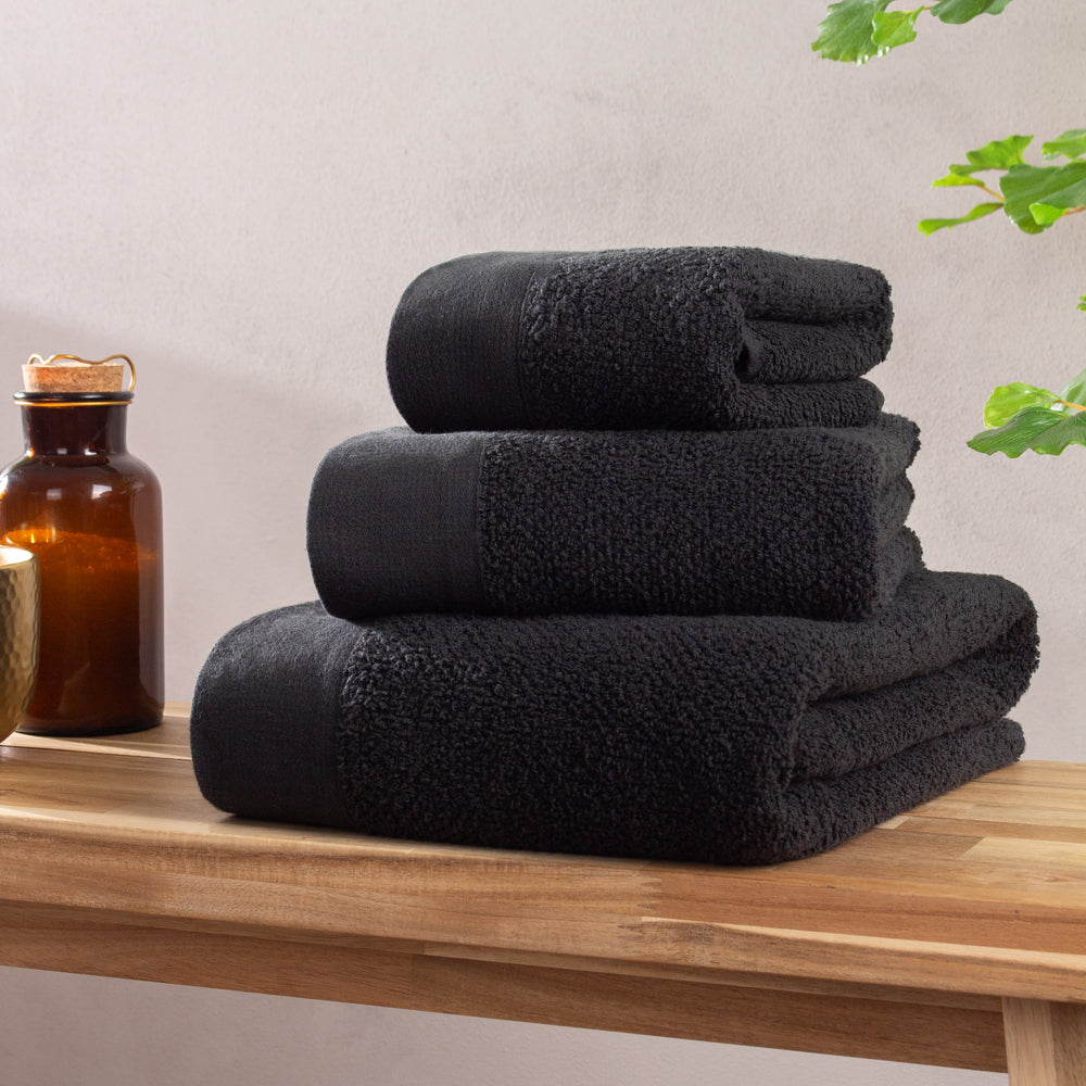 Textured Weave 100% Cotton Towel - Black