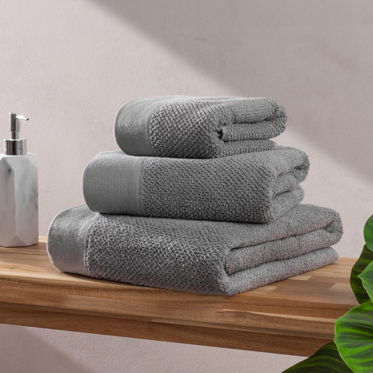 Textured Weave 100% Cotton Towel - Cool Grey