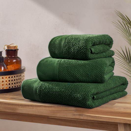 Textured Weave 100% Cotton Towel - Dark Green