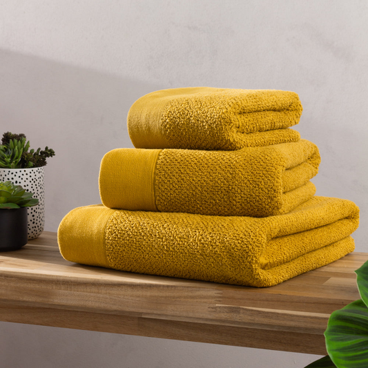 Textured Weave 100% Cotton Towel - Ochre