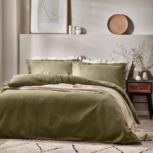 Waffle Texture 5x6 KING Duvet Cover and Pillowcase Set - Olive