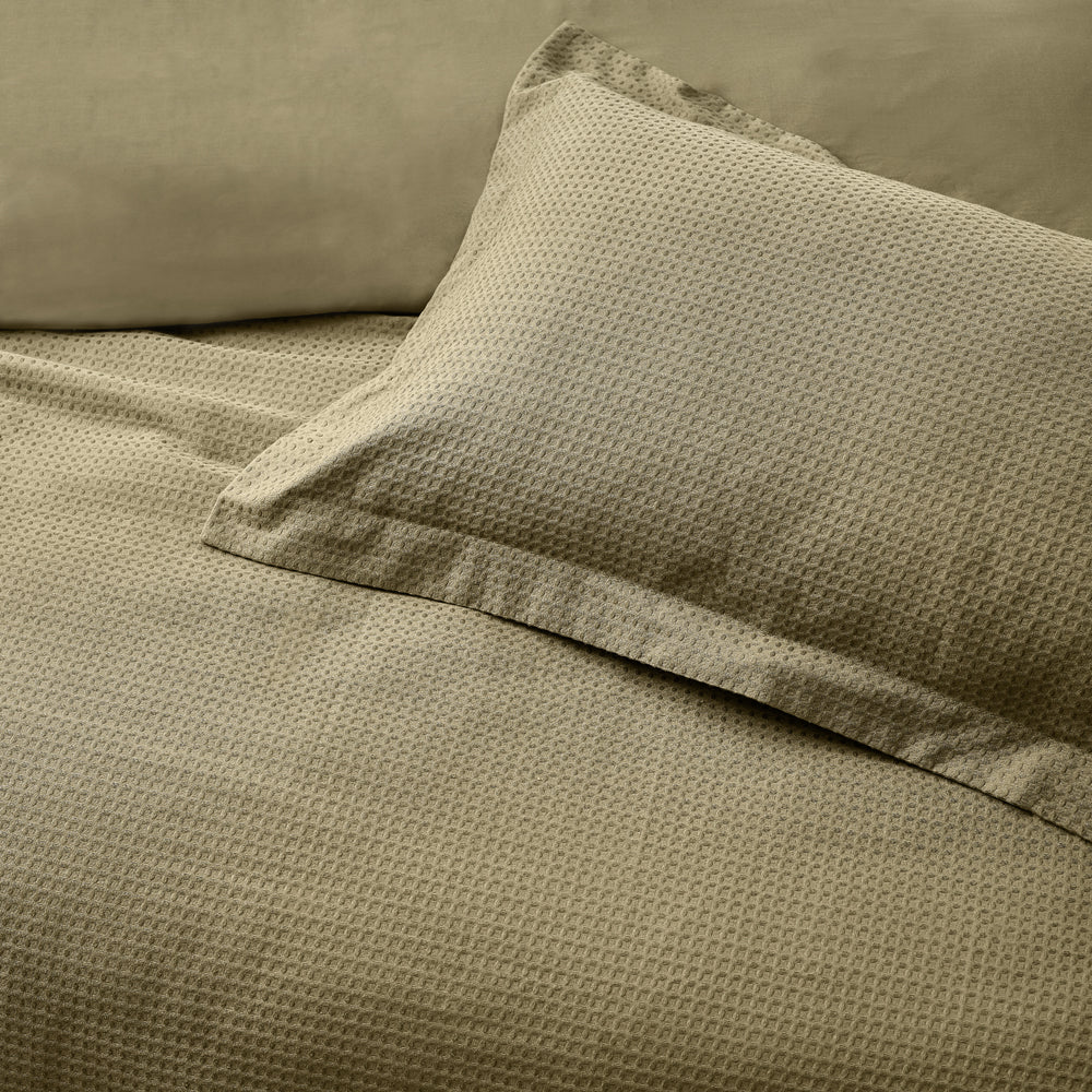Waffle Texture 6x6 SUPER KING Duvet Cover and Pillowcase Set - Olive