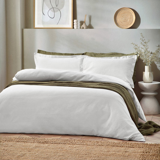 Waffle Texture 6x6 SUPER KING Duvet Cover and Pillowcase Set - White