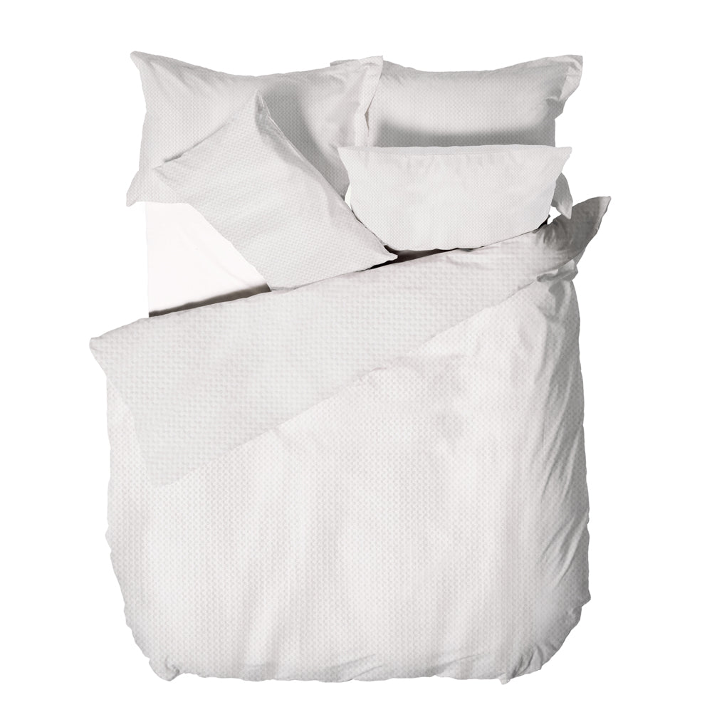 Waffle Texture 6x6 SUPER KING Duvet Cover and Pillowcase Set - White