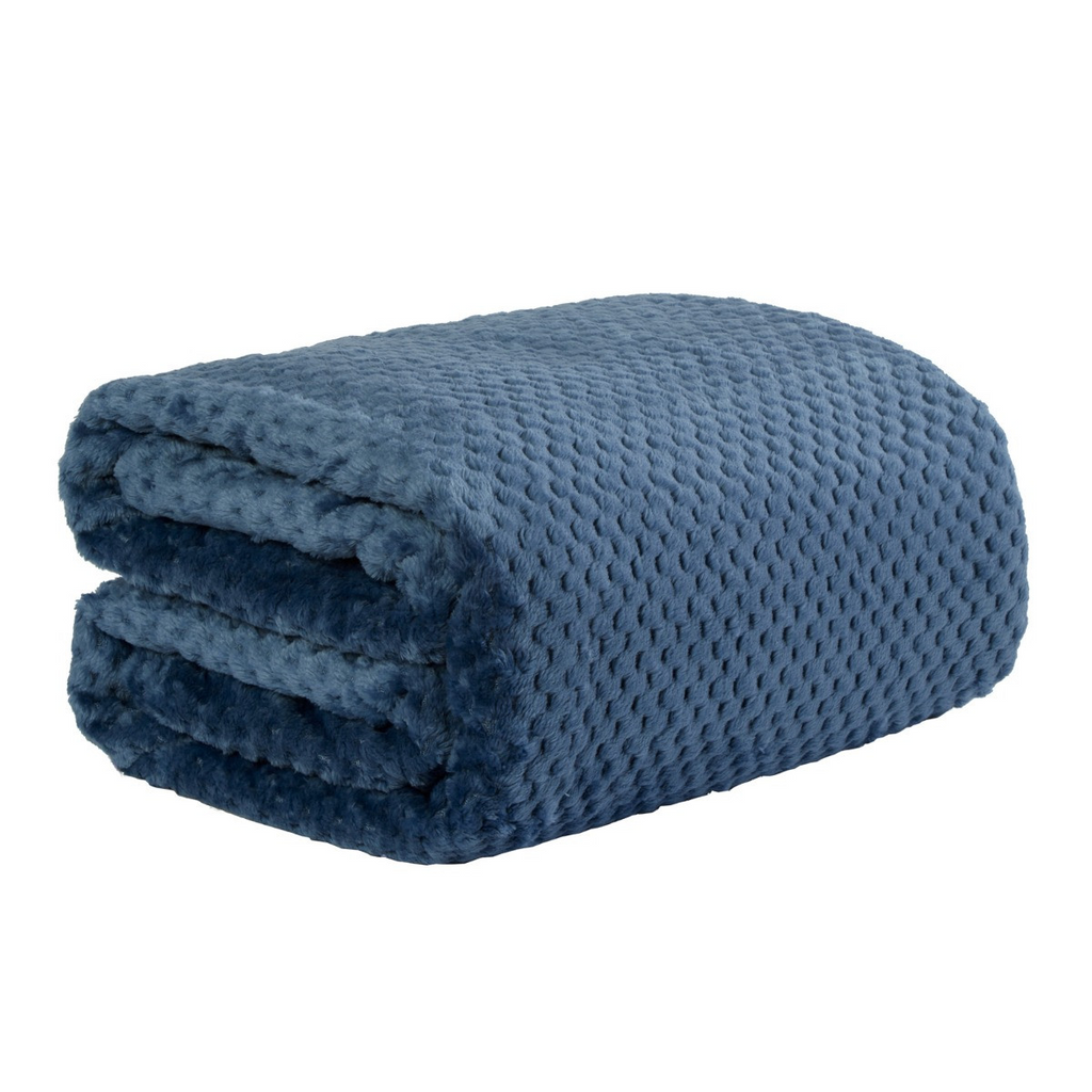 Waffle Textured Mink Throw - Navy