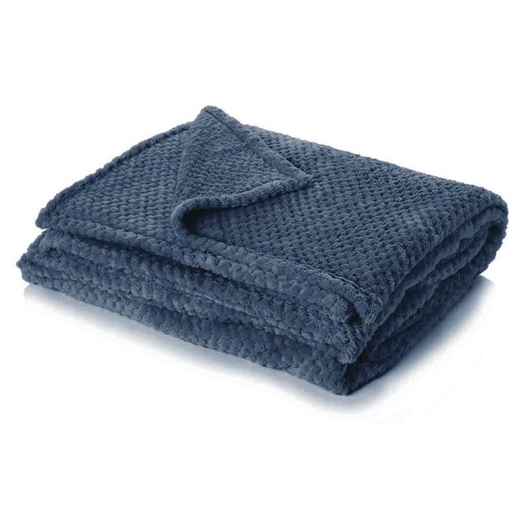 Waffle Textured Mink Throw - Navy