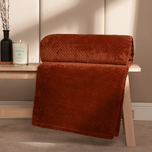 Waffle Textured Mink Throw - Blood Orange