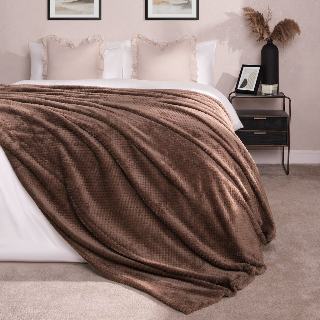 Waffle Textured Mink Throw - Chocolate