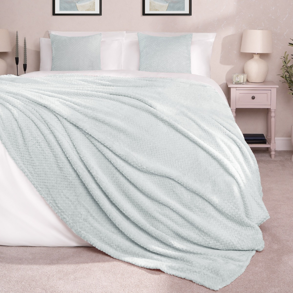 Waffle Textured Mink Throw - Duck Egg Blue