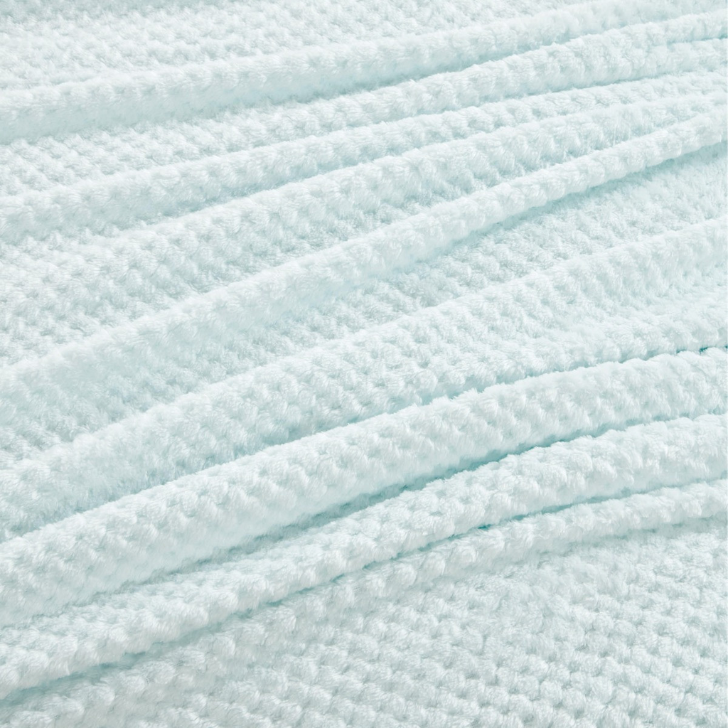 Waffle Textured Mink Throw - Duck Egg Blue