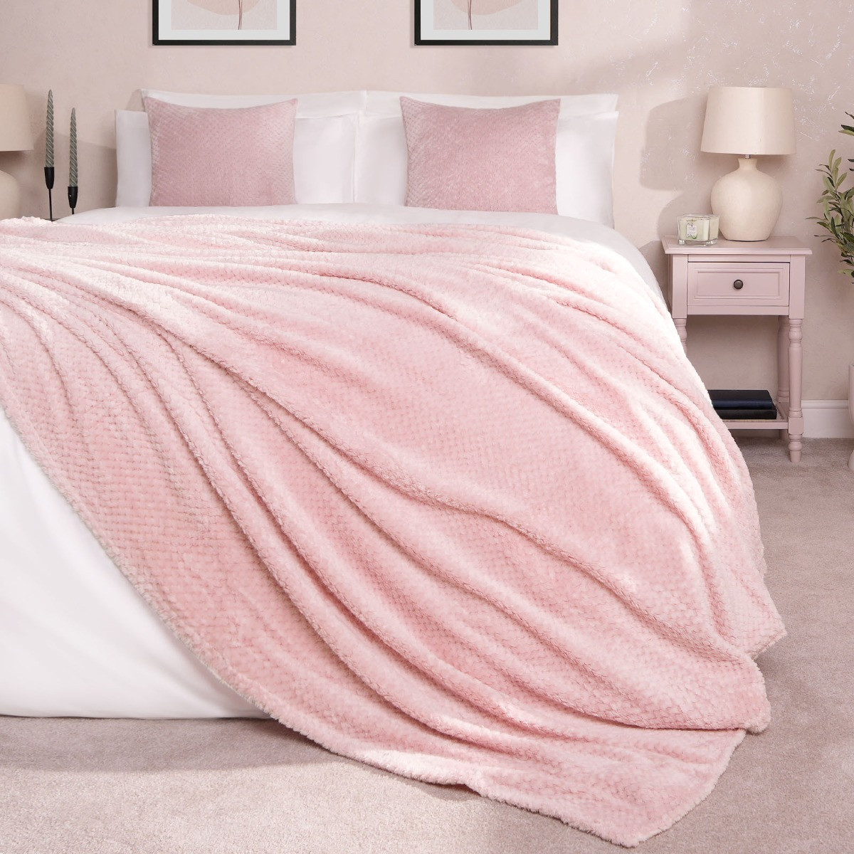 Waffle Textured Mink Throw - Pink