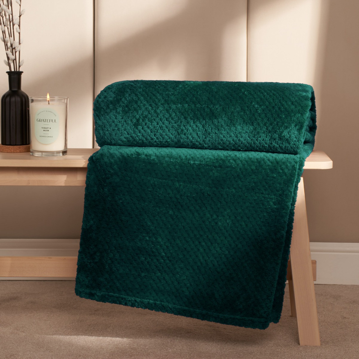 Waffle Textured Mink Throw - Teal