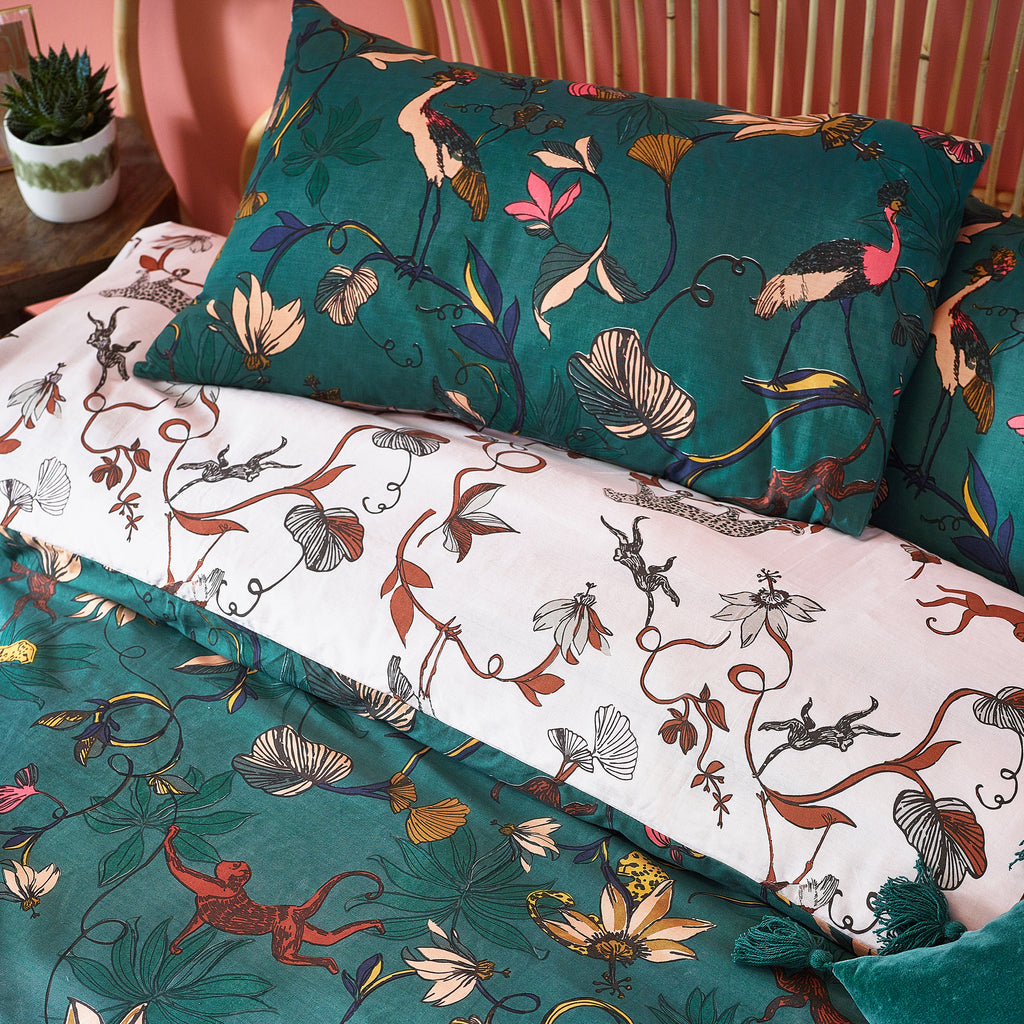 Wildlings 4x6 DOUBLE Juniper Green Duvet Cover and Pillowcase Set