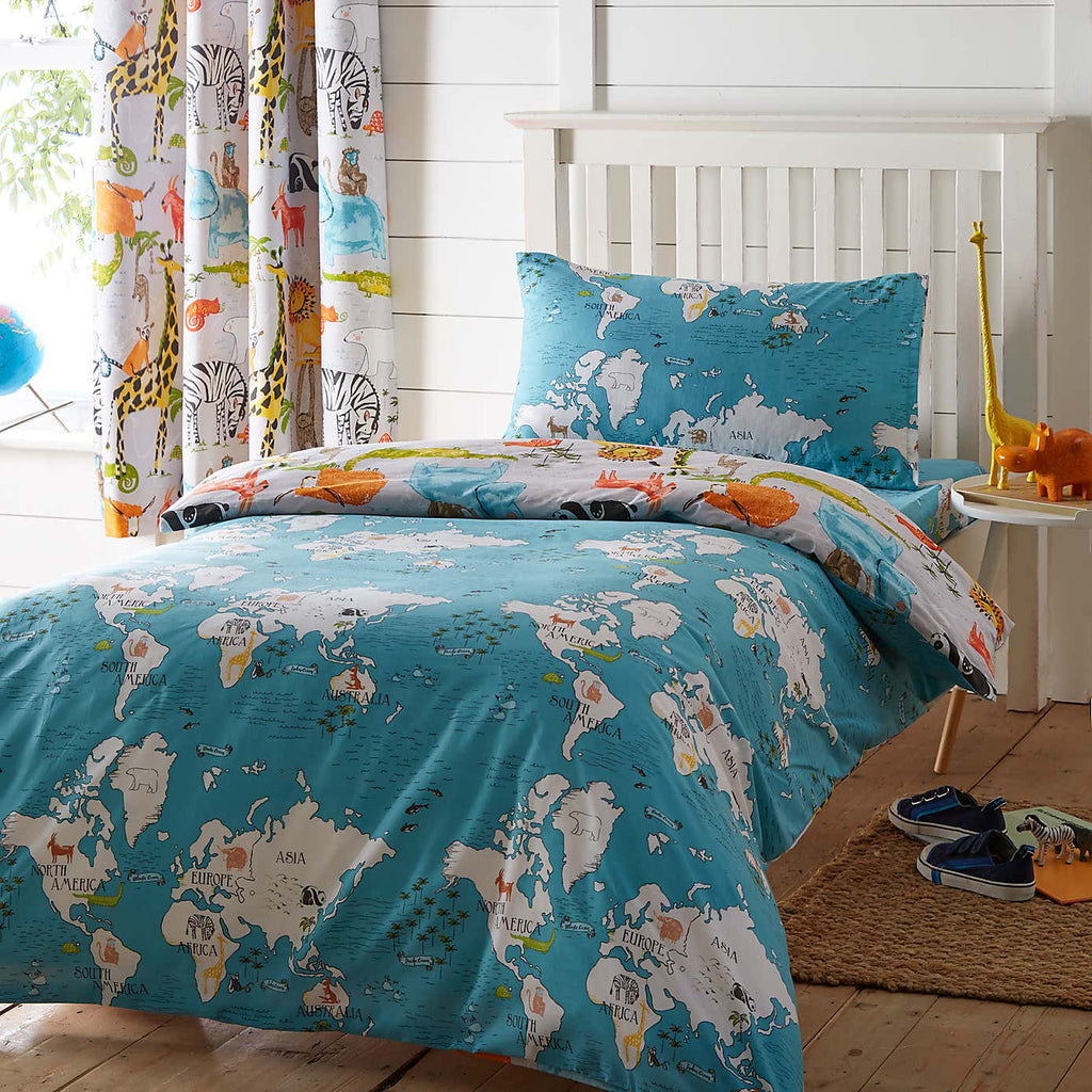 Little Explorer Reversible 4x6 DOUBLE Duvet Cover and Pillowcase Set