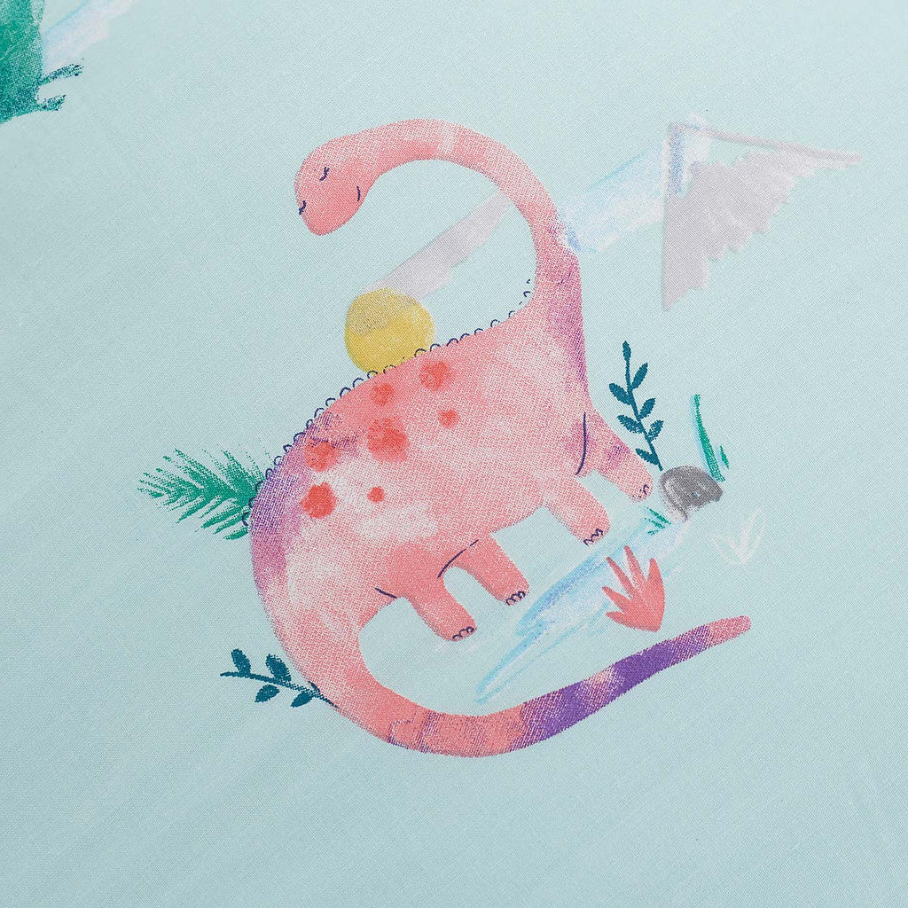 Happy Pink Dinosaur Reversible 3x6 SINGLE Duvet Cover and Pillowcase Set
